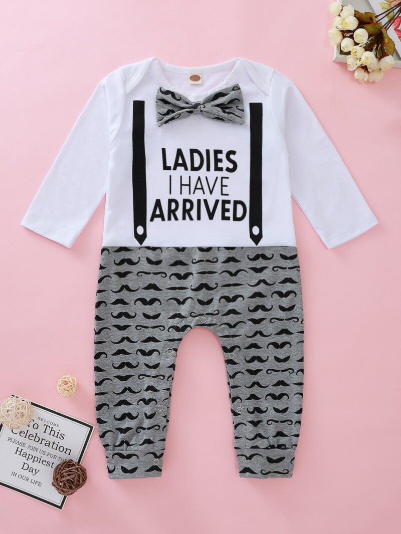Baby Girl Slogan Print Bow Tie Spliced Jumpsuit