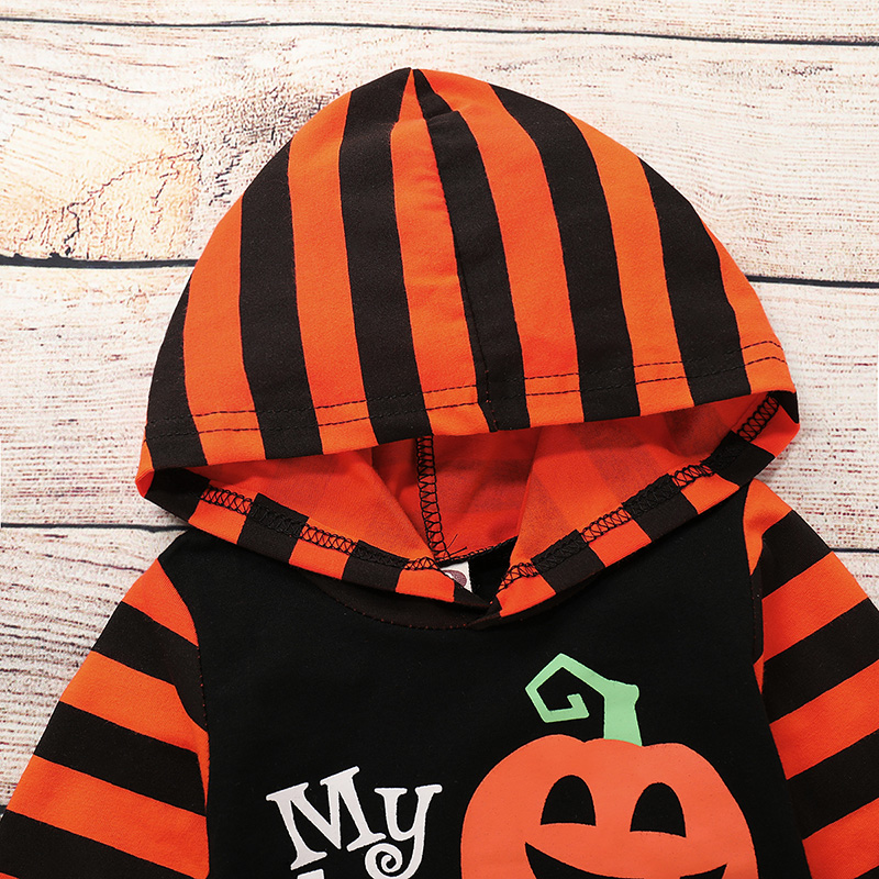 Stylish "My 1st Halloween " Hooded Jumpsuit in Black for Baby Boy - Orange