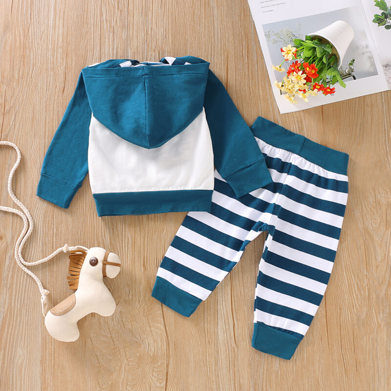 Baby Girl Striped Elephant Hoodie and Pants Set  - Dark Blue/white