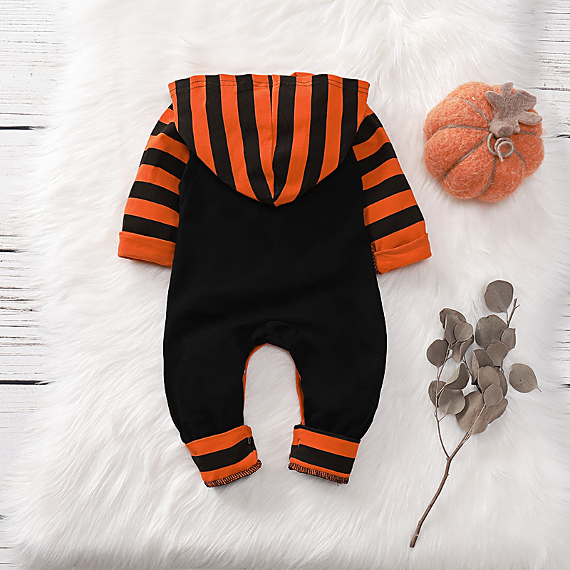 Stylish "My 1st Halloween " Hooded Jumpsuit in Black for Baby Boy - Orange