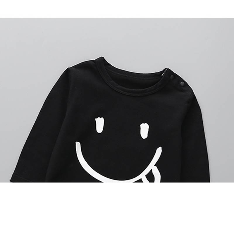 Baby Boy Smile Face Print Long-sleeve Jumpsuit - Black