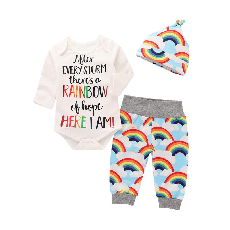 Newborn Baby Girl Romper Rainbow Pants and Hat