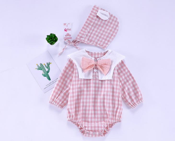 Plaid Navy 0-2-year-old baby, newborn, Cotton onesie (pink)