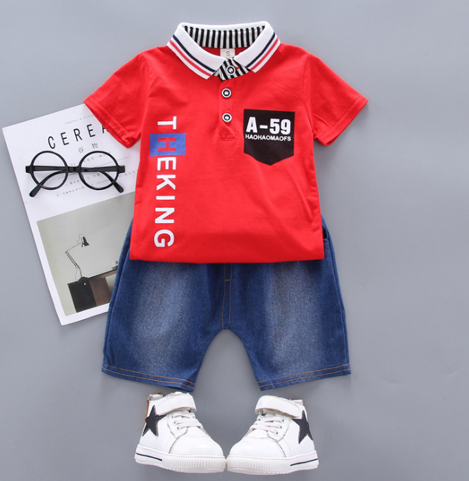 New Summer Cotton short sleeve T-shirt & jeans Simple style Alphabet element (red)