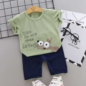 Toddler Boy Cotton Summer Short Sleeve T-shirt and Shorts Outfits Cartoon little donkey pattern (green)