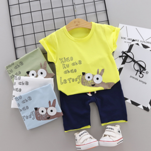 Toddler Boy Cotton Summer Short Sleeve T-shirt and Shorts Outfits Cartoon little donkey pattern (yellow)