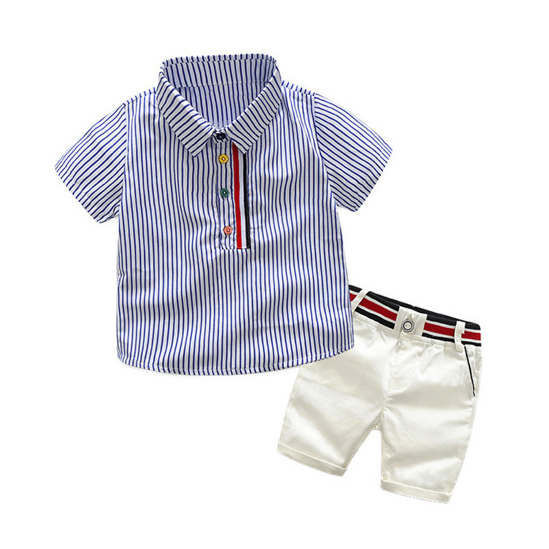 Baby Boys' 2 Piecess Shirt Pants and Bow Tie Set Minimalistic design style striped elements (blue)