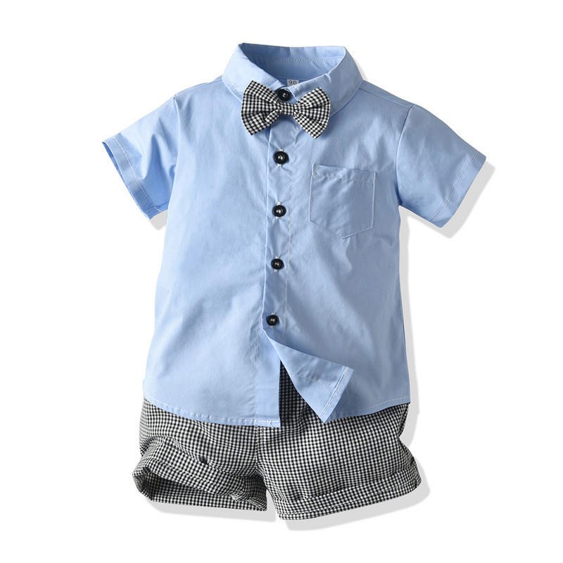 Baby Boys' 2 Piecess Shirt Pants and Bow Tie Set (blue)