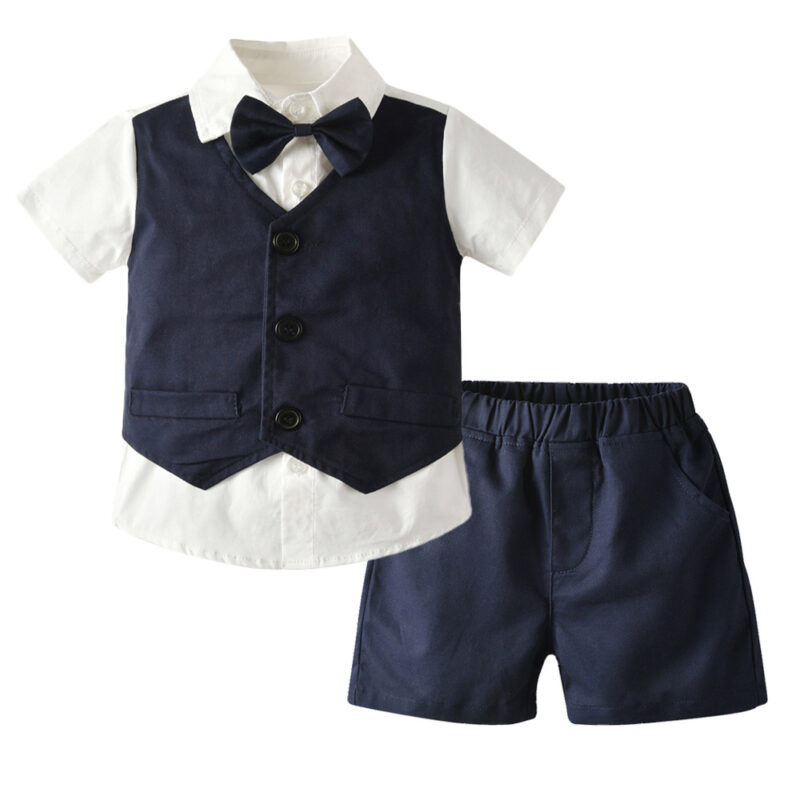 Boy 4-Pieces Vest Set with Dress Shirt, Bow Tie, Vest, and Pants