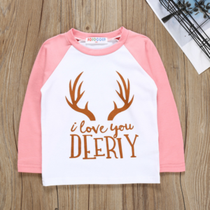 Children long sleeve T-shirt in Spring and Summer Minimalist design style Antlers Printed (red)