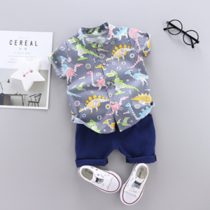 Summer new baby Cartoon Multi Dinosaur printed casual two Pieces set (gray)