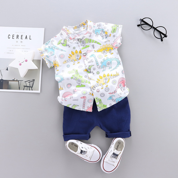 Summer new baby Cartoon Multi Dinosaur printed casual two Pieces set (white)