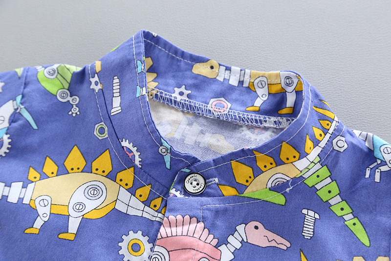 Summer new baby Cartoon Multi Dinosaur printed casual two Pieces set (blue)