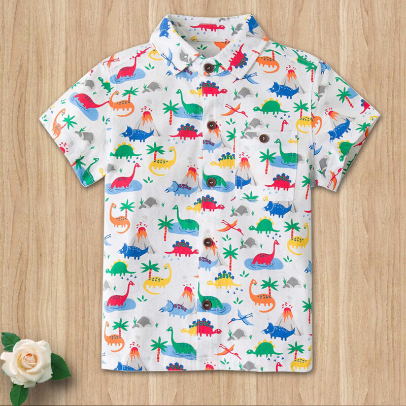 Dinosaur Shirt Toddler Kids Summer Button-Down T-Shirt