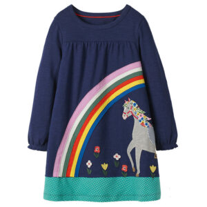 Toddler Girls Dresses Short Sleeve (rainbow,horse,1166)