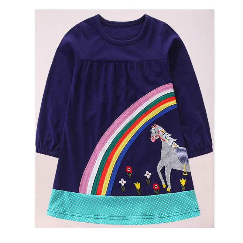 Toddler Girls Dresses Short Sleeve (rainbow,horse,1166)