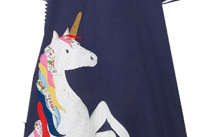 Toddler Girls Dresses Striped Short Sleeve (unicorn,7656)