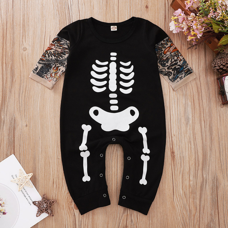 Baby Tattoo Sleeve Shirt Jumpsuit  (Halloween, skull)