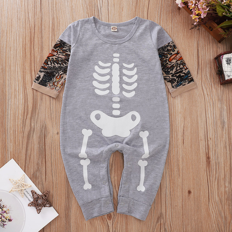 Baby Tattoo Sleeve Shirt Jumpsuit (Halloween, skull)