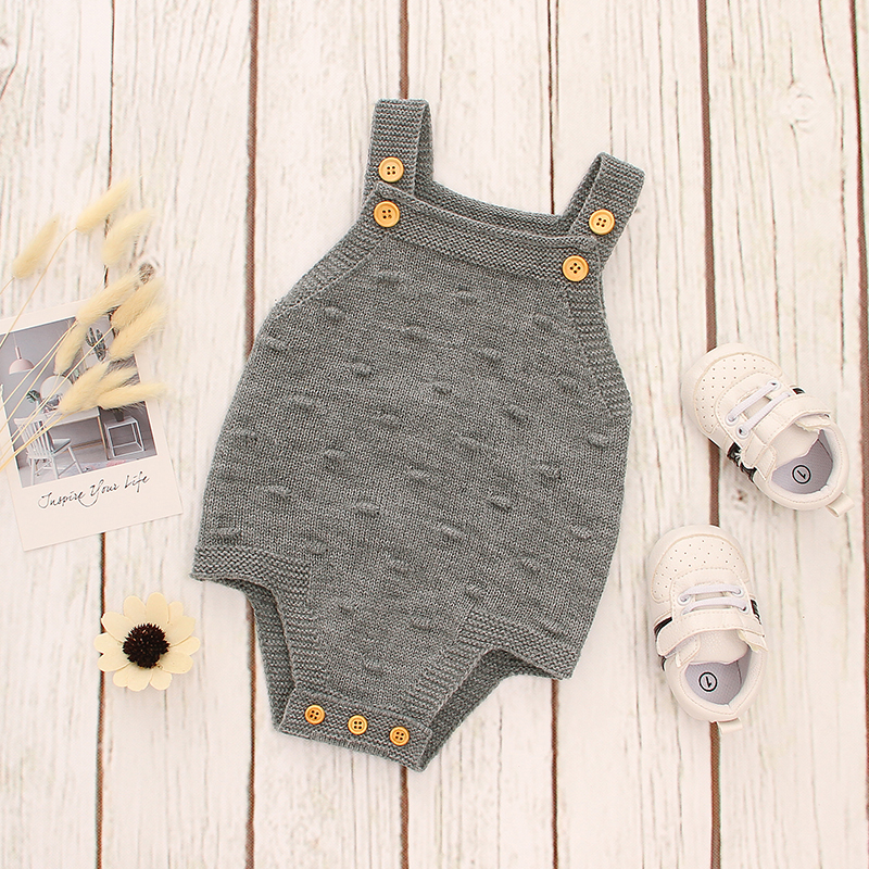 Baby Knitted Solid Strappy Sleeveless Romper