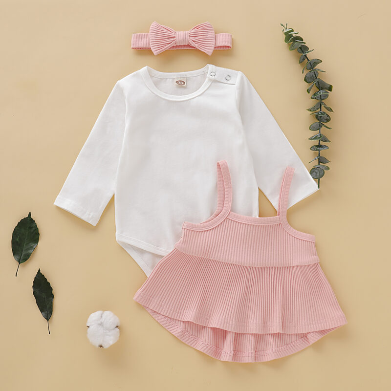 3-piece Baby Girl Shoulder Snap Solid Bodysuit and Strappy Top Set