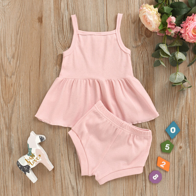 Baby Girl Solid Sling Top and Shorts Set