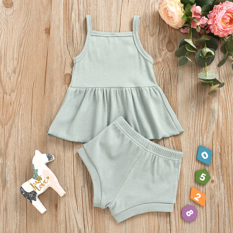 Baby Girl Solid Sling Top and Shorts Set