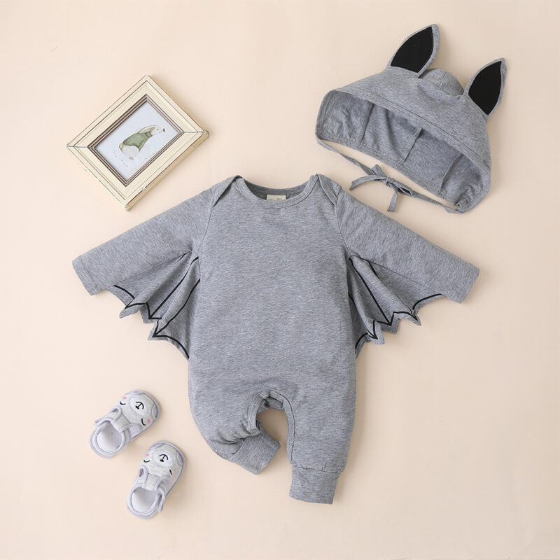 2-piece Baby Solid Bat Halloween Jumpsuits with Hat