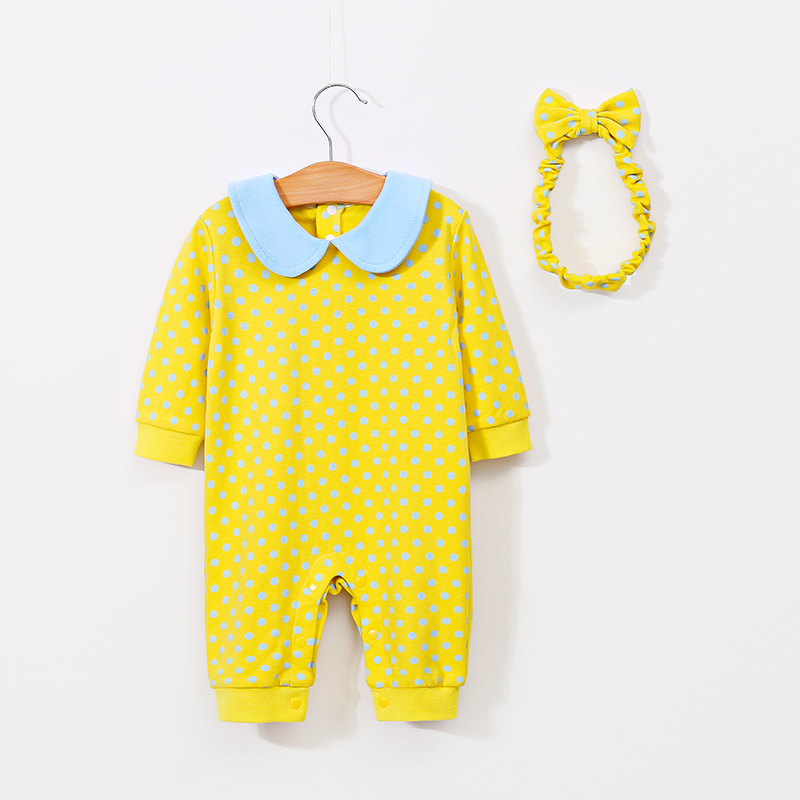 2-piece Baby Polka Dots Doll Collar Jumpsuit with Headband