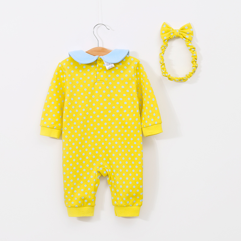 2-piece Baby Polka Dots Doll Collar Jumpsuit with Headband