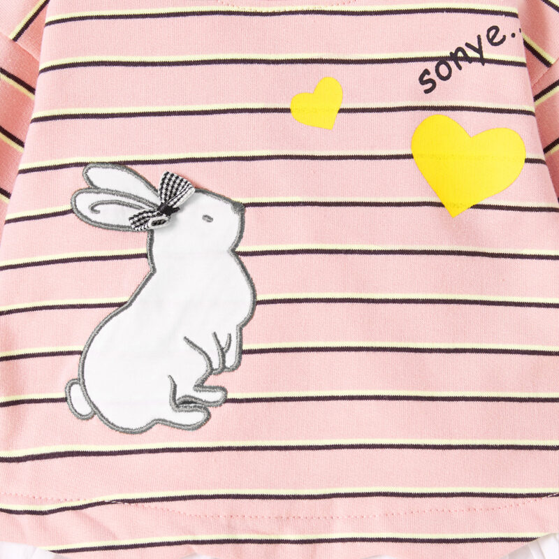 Baby / Toddler Girl Rabbit Heart Print Striped Splice Flounce Long-sleeve Pullover