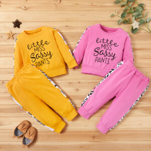 Baby Girl Letter Print Sweatshirt and Pants Set