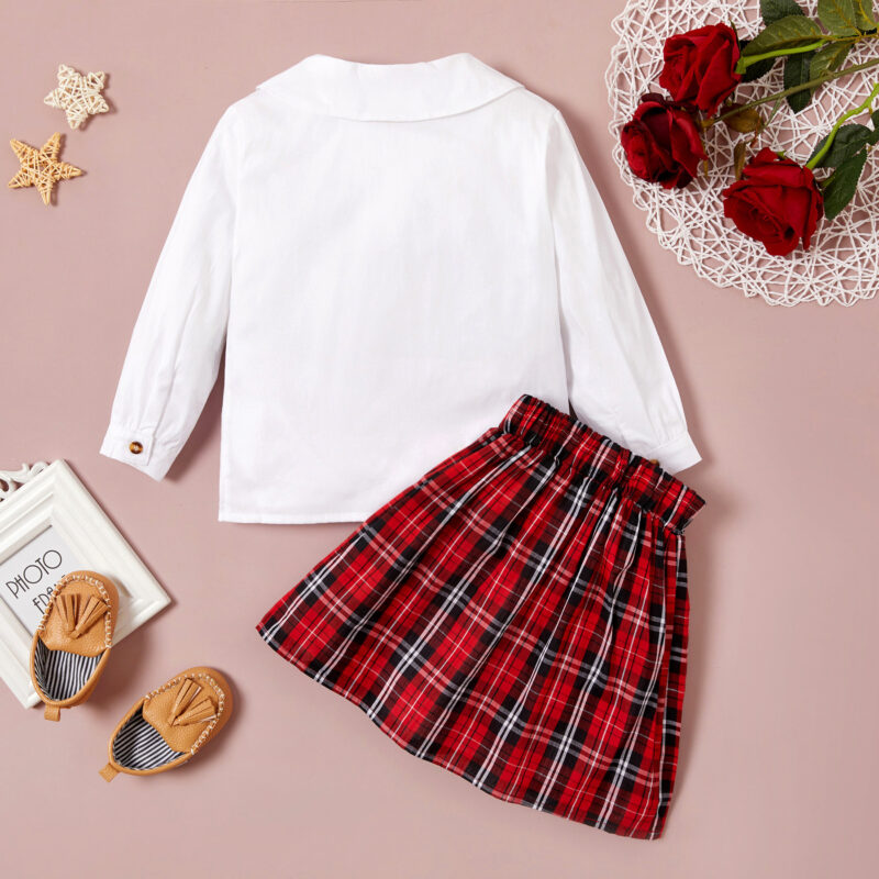 2-piece Baby / Toddler Preppy Style Top and Plaid Skirt Set
