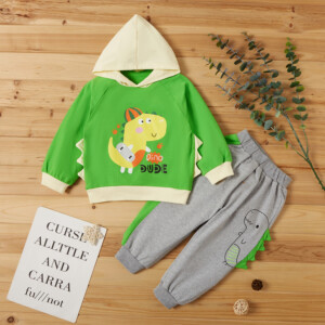 2-piece Baby / Toddler Cute Dinosaur Hooded Long-sleeve Pullover and Pants Set