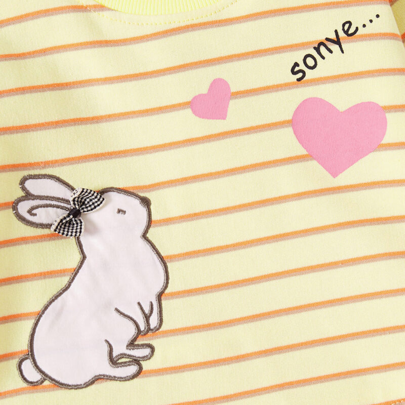 Baby / Toddler Girl Rabbit Heart Print Striped Splice Flounce Long-sleeve Pullover
