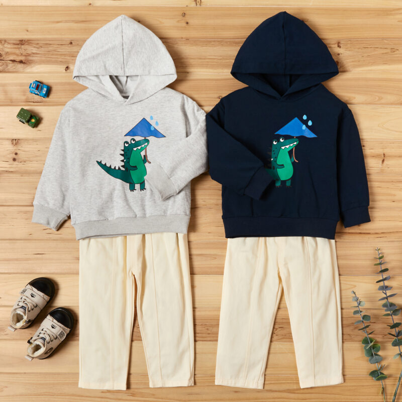 2-piece Baby / Toddler Boy Animal Dinosaur Pattern Hoodie and Solid Knitted Pants Set