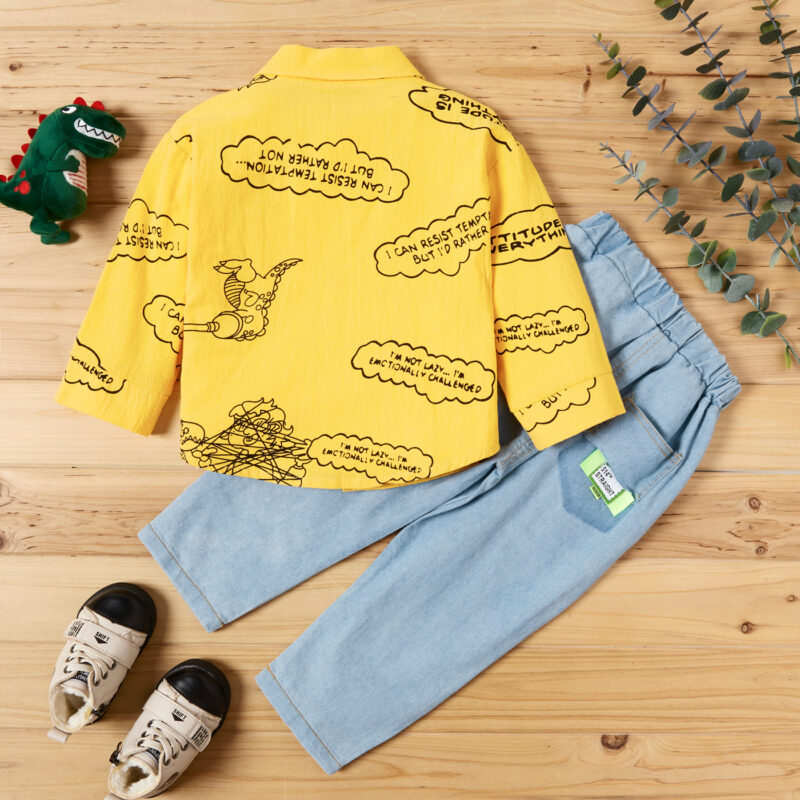 2-piece Baby / Toddler Boy Animal Dinosaur Letter Print Shirt and Solid Jeans Set