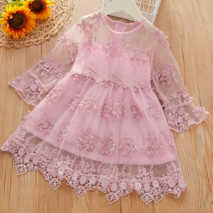 Baby / Toddler Girl Floral Print Grenadine Lace Flare-sleeve Dress