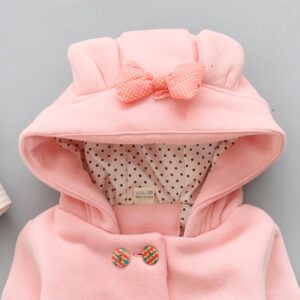 Sweet Bow Decor Double Breasted Hooded Coat for Baby Girl