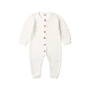 Comfy Solid Hollow Out Long-sleeve Jumpsuit Knit Jumpsuit for Baby