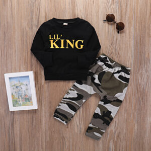 2-piece Cool LITTLE KING Top and Camouflage Pants Set