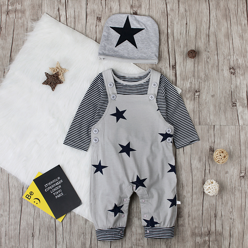 3-piece Trendy Striped Long-sleeve Tee, Suspender Trouser and Hat Set for Baby Boy