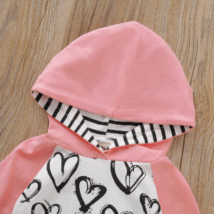 Baby Girl Heart Print Hoodie and Striped Pants Set