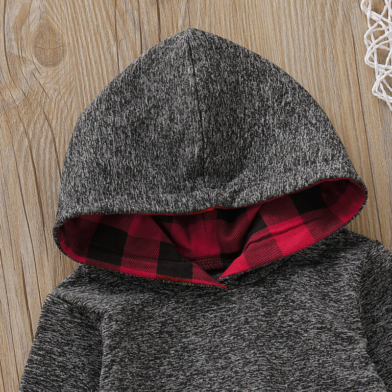Baby Boy Trendy Solid Long-sleeve Hooded Bodysuit and Plaid Pants Set
