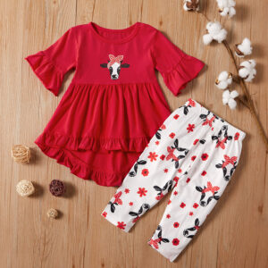 Baby / Toddler Cow Print Bell Sleeves Top and Pants Set