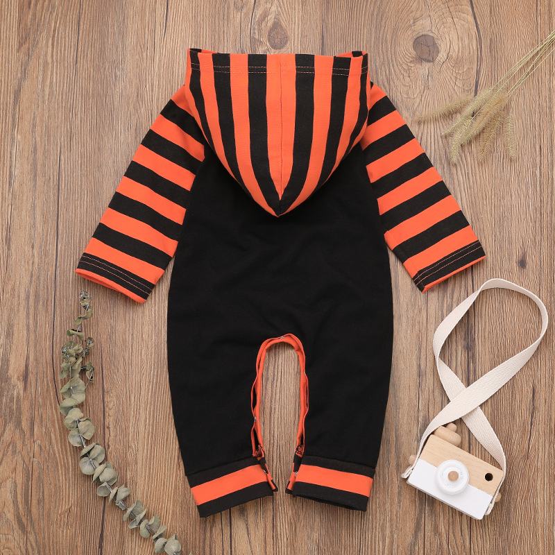 Baby Boy Halloween Style Pumpkin Print Hooded Long-sleeve Jumpsuit