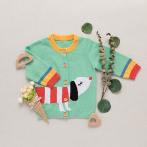 Baby / Toddler Adorable Doggy Print Colorblock Long-sleeve Knitted Cardigan