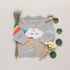 Baby / Toddler Cloud Print Colorful Long-sleeve Knitted Cardigan