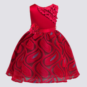Toddler Girl's Feather Embroidered Ruffled Sleeveless Party Dress