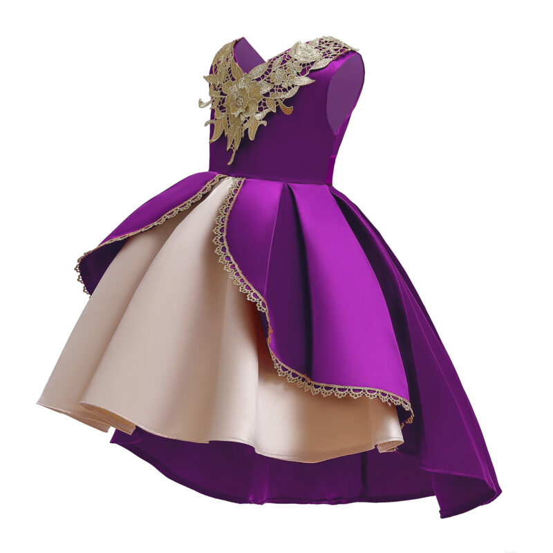 Baby / Toddler Girl Colorblock Lace Flower Sleeveless Irregular Hem Princess Party Dress